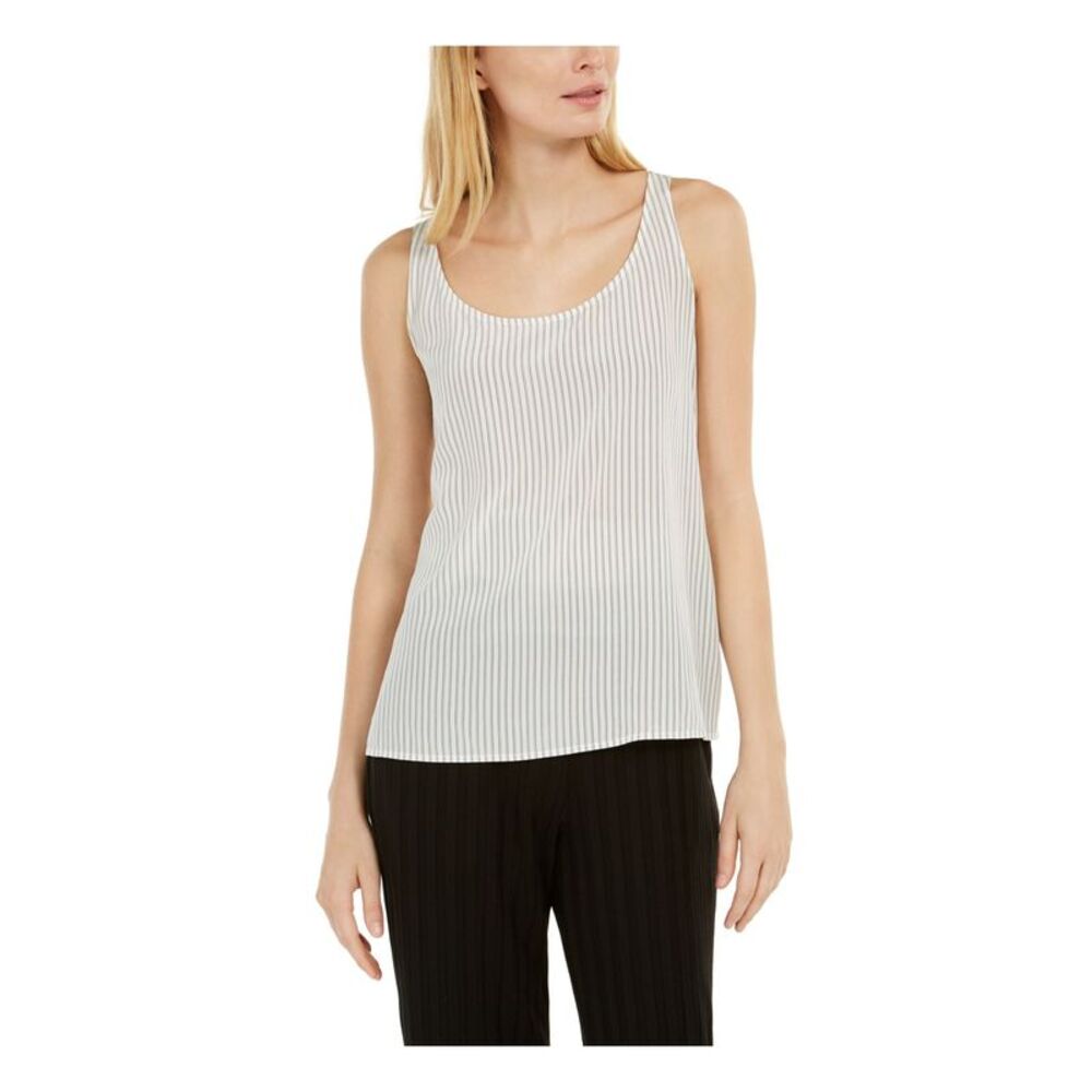 EILEEN FISHER Womens Beige Pinstripe Sleeveless Scoop Neck Tank Top XS